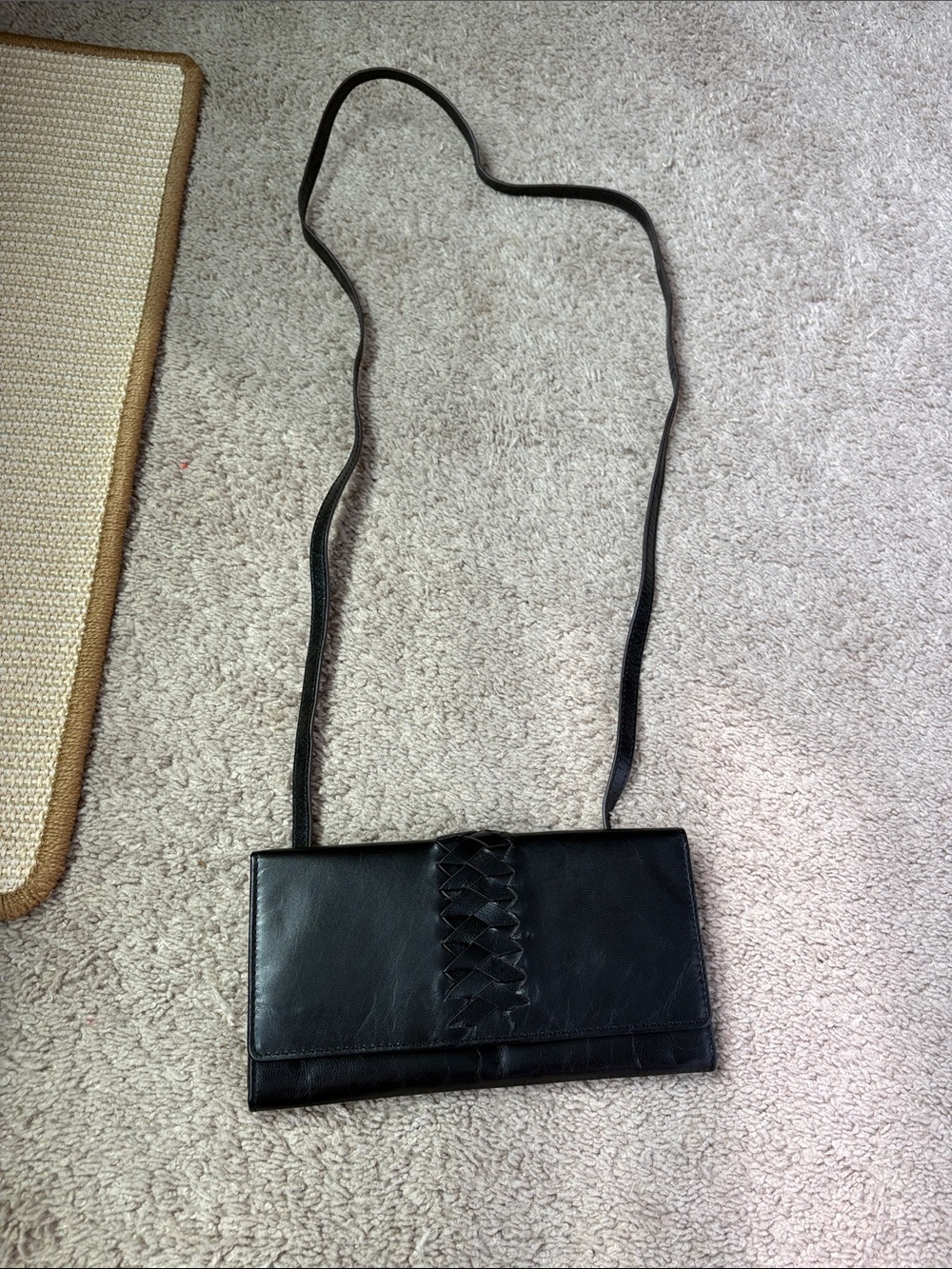 Black Leather Crossbody Wallet
